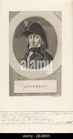 Portrait de Pierre François Charles Augereau, Maréchal de France, Ludwig Gottlieb Portman, 1807, imprimerie : Ludwig Gottlieb Portman, (mentionné sur l'objet), Amsterdam, 1807, papier, h 222 mm × l 125 mm Banque D'Images