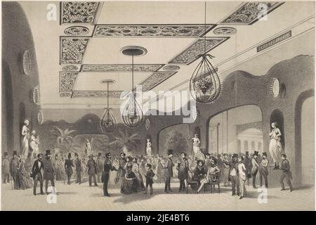 Salle à Frascati, Carel Christiaan Antony Last, après Adrianus Eversen, 1854 ans, dans la salle, messieurs et dames se tiennent et s'assoient. Sur les murs sont des sculptures sur les socles et les plantes. A droite, sur le mur sous le plafond, le nom d'une muse: Terpsichore., imprimerie: Carel Christiaan Antony Last, (mentionné sur l'objet), Adrianus Eversen, (mentionné sur l'objet), imprimeur: P. Blommers (Steendrukkerij van), (mentionné sur l'objet), la Haye, 1854, papier, h 200 mm × l 270 mm Banque D'Images