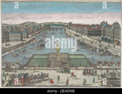 Vue du Pont neuf sur la Seine à Paris, vue vers le Pont Royal, Georg Balthasar Probst, après Adam Perelle, 1742 - 1801, numéroté en haut à droite : 36. Numéro en bas à gauche : 22., éditeur : Georg Balthasar Probst, (mentionné sur l'objet), imprimeur : anonyme, Adam Perelle, éditeur : Augsburg, Imprimeuse: Allemagne, 1742 - 1801, papier, gravure, pinceau, h 333 mm × l 451 mm Banque D'Images