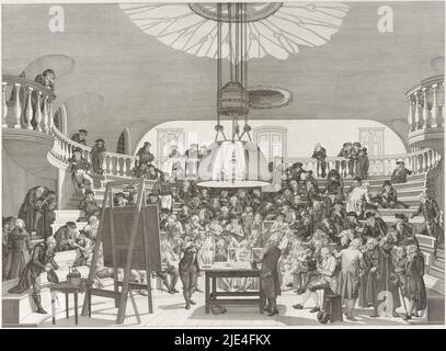 Salle de physique à Felix Meritis, 1789, Reinier Vinkeles (I), d'après Jacques Kuyper, d'après Pieter Barbiers (I), 1801, démonstration de la machine électrifiante dans la salle de physique dans la construction de la société Felix Meritis à Amsterdam, inauguré en 1789., imprimeur: Reinier Vinkeles (I), dessinateur intermédiaire: Jacques Kuyper, rapporteur pour avis intermédiaire: Pieter Barbiers (I), Amsterdam, 1801, papier, gravure, h 442 mm × l 549 mm Banque D'Images