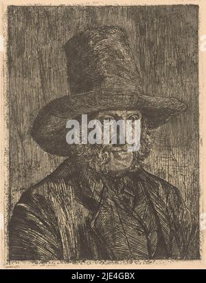 Portrait d'un homme inconnu, Martinus van Regteren Altena, 1876 - 1908, l'homme porte un chapeau et a des pattes., Imprimeur: Martinus van Regteren Altena, 1876 - 1908, papier, gravure, h 250 mm × l 190 mm Banque D'Images