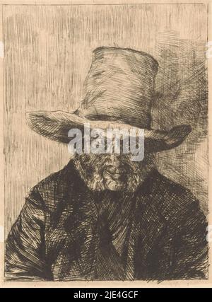 Portrait d'un homme inconnu, Martinus van Regteren Altena, 1876 - 1908, l'homme porte un chapeau et a des pattes., Imprimeur: Martinus van Regteren Altena, 1876 - 1908, papier, gravure, h 163 mm - l 123 mm Banque D'Images