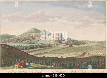 Vue de la ville d'Édimbourg, Robert Sayer, d'après Paul Sandby, 1753, numéroté en haut à droite: 1., éditeur: Robert Sayer, (mentionné sur l'objet), éditeur: Henry Overton (II), (mentionné sur l'objet), imprimeur: Paul Sandby, éditeur: Londres, éditeur: Londres, imprimeur: Great Britain, 1753, papier, gravure, pinceau, h 262 mm × l 383 mm Banque D'Images