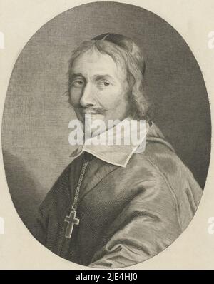 Portrait du cardinal Mazarin, Herman Löwenstam, 1860, Portrait de Jules Mazarin, cardinal français, premier ministre de France, évêque de Metz., imprimerie: Herman Löwenstam, (signé par l'artiste), 1860, papier, gravure, h 273 mm × l 244 mm Banque D'Images