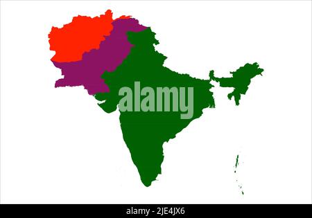 Inde Pakistan Illustration de la carte vectorielle de l'Afganistan sur fond blanc , illustration de la carte 2D vecteur sud-asiatique Banque D'Images