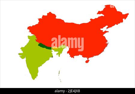 Népal , Bhoutan , Chine et Inde Illustration de la carte vectorielle sur fond blanc Banque D'Images