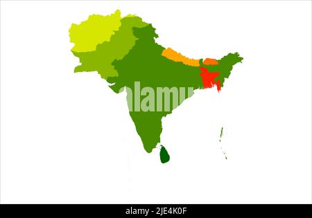 Illustration de la carte vectorielle des pays membres de la SAARC sur fond blanc Banque D'Images