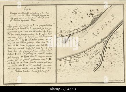 Carte d'un virage dans une rivière avec le début d'un quai, Martinus Berkenboom, après J. van Heuvel, 1650 - 1715, carte d'un virage dans une rivière en serpentin. Sur la gauche une légende de A-M. L'impression fait partie d'une série de tirages sur l'ingénierie hydraulique et la récupération., imprimeur: Martinus Berkenboom, (mentionné sur l'objet), J. van Heuvel, (mentionné sur l'objet), Nijmegen, 1650 - 1715, papier, gravure, h 200 mm × l 302 mm Banque D'Images