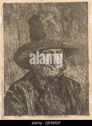 Portrait d'un homme inconnu, Martinus van Regteren Altena, 1876 - 1908, l'homme porte un chapeau et a des pattes., Imprimeur: Martinus van Regteren Altena, 1876 - 1908, papier, gravure, h 246 mm × l 188 mm Banque D'Images
