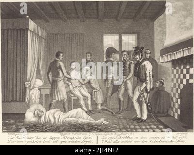 Le Prince d'Orange, qui deviendra plus tard William II Roi des pays-Bas, est soigné par un médecin dans un hôpital de campagne après qu'il ait été blessé pendant la bataille de Waterloo, le 18 juin 1815, Prince d'Orange après sa blessure sous traitement médical dans l'hôpital de campagne, 1815. Editeur: Willem Hendrik Hoogkamer, (mentionné sur l'objet), Editeur: Jan F. Numan, (mentionné sur l'objet), Editeur: Pays-Bas, Editeur: Amsterdam, 1815 - 1817, papier, gravure, h 266 mm × l 341 mm Banque D'Images