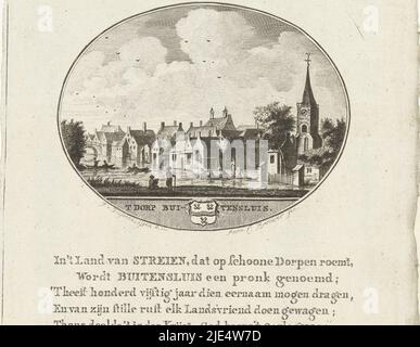 Vue de Numansdorp 't Dorp Buitensluis, imprimeur: Anna Catharina Brouwer, (mentionné sur l'objet), dessinateur intermédiaire: Johannes van Diepenhuijsen, (mentionné sur l'objet), Amsterdam, (éventuellement), 1791 - 1793, papier, gravure, h 220 mm × l 140 mm Banque D'Images