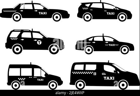 Ensemble de différentes silhouettes taxis. Illustration vectorielle Illustration de Vecteur