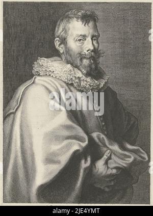 Portrait du peintre Artus Wolfaerts, imprimeur: Cornelis Galle (I), (mentionné sur l'objet), après: Anthony van Dyck, (mentionné sur l'objet), inconnu, (mentionné sur l'objet), Sud des pays-Bas, c. 1616 - c. 1641, papier, gravure, h 247 mm × l 167 mm Banque D'Images