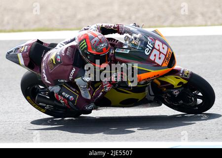 ASSEN, PAYS-BAS - JUIN 25: Sam Lowes de l'ELF Marc VDS Racing Team et Royaume-Uni de Grande-Bretagne et d'Irlande du Nord pendant la libre pratique avant les MotoGP2 des pays-Bas à TT Assen on 25 juin 2022 à Assen, pays-Bas. (Photo par Andre Weening/Orange Pictures) Banque D'Images