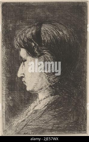 Portrait d'Aleida Sheep, épouse de l'artiste Jozef Israëls, avec un bandeau de cheveux. À gauche du tableau: 'Aleida', Portrait d'Aleida Schaap., Imprimeur: Jozef Israëls, (signé par l'artiste), inconnu, 1835 - 1911, papier, gravure, h 120 mm - l 78 mm Banque D'Images