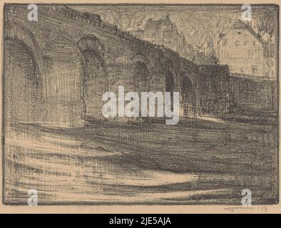 Pont Saint Servatius sur la Meuse à Maastricht, imprimerie : Henri Jonas, (signé par l'artiste), 1917, papier, h 266 mm × l 353 mm Banque D'Images