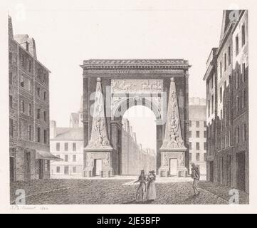 Vue de la porte Saint-Denis à Paris vue de la porte Saint-Denis à Paris, petits visages de Paris (titre de la série), imprimerie : Jean Baptiste Arnout, (mentionné sur l'objet), imprimeur : François Séraphin Delpech, (mentionné sur l'objet), Paris, 1820, papier, h 245 mm - l 317 mm Banque D'Images