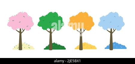 Arbre de quatre saisons de différentes couleurs printemps, été, automne, hiver Illustration de Vecteur