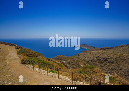 Vue panoramique depuis le vieux château historique de l'île de Kythera, Grèce. Banque D'Images