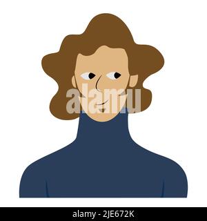 Homme décontracté et élégant avec cheveux bruns et pattes portant un chandail bleu, avatar des réseaux sociaux. Illustration de Vecteur