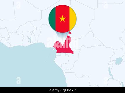 Afrique avec carte Cameroun sélectionnée et icône drapeau du Cameroun. Carte vectorielle et indicateur. Illustration de Vecteur