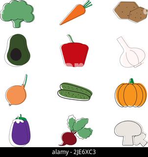 Ensemble de douze légumes sains. Concept alimentaire sain. Illustration vectorielle. Illustration de Vecteur