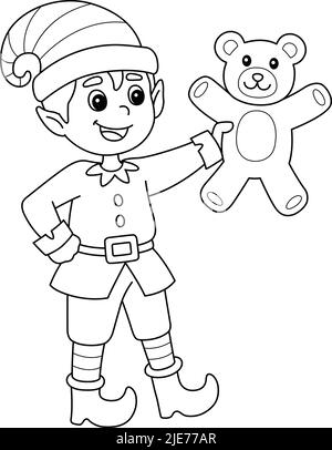 Page de coloriage isolée Elf de Noël pour enfants Illustration de Vecteur