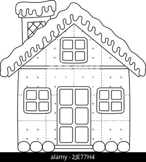 Noël maison de pain d'épice page de coloriage isolée Illustration de Vecteur