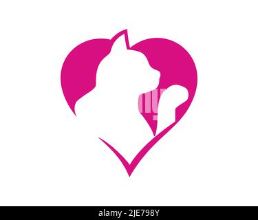 PET Shop et Loving Cat ou Cat combiné avec Love Shape Symbol Illustration de Vecteur
