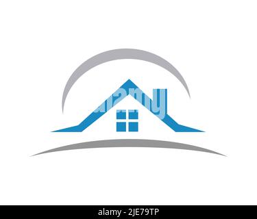 Maison, Immobilier combiné avec demi cercle comme symbole de bouclier ou de sécurité Illustration de Vecteur