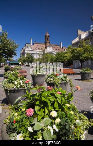 Place Jacques-Cartier et édifice de l'hôtel de ville de Montréal en été, Québec, Canada. Banque D'Images