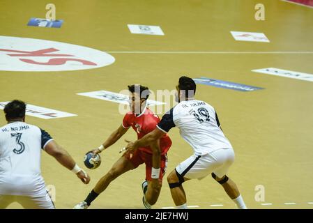 Hyderabad, Telangana, Inde. 25th juin 2022. 24th Asian Mens Club Champion Day 4 de la ronde préliminaire 4 groupe b match entre AL Najma contre AL Kuwait.AL Najma bat Al Kuwait par un margien du but .final score AL Najma 30 - Al Kuwait 29. (Image de crédit : © Varun Kumar Mukhia/Pacific Press via ZUMA Press Wire) Banque D'Images