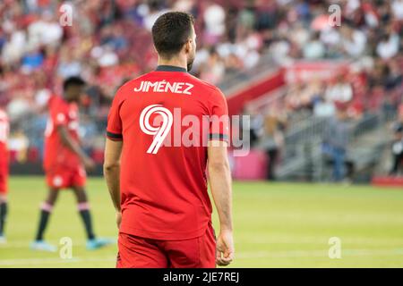 Toronto, Ontario, Canada. 25th juin 2022. Jesus Jimenez (9) en action pendant le jeu MLS entre le FC Toronto et le FC Atlanta United. Le match s'est terminé en 2-1 pour Toronto FC. (Credit image: © Angel Marchini/ZUMA Press Wire) Credit: ZUMA Press, Inc./Alamy Live News Banque D'Images