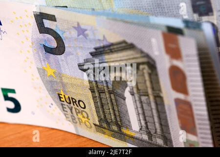 Monnaie européenne - 5 euros - un contexte d'affaires Banque D'Images