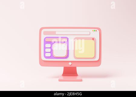 Développement d'applications mobiles, de logiciels et de sites Web avec 3D formes, graphique à barres, infographie sur fond rose. 3d illustration Banque D'Images