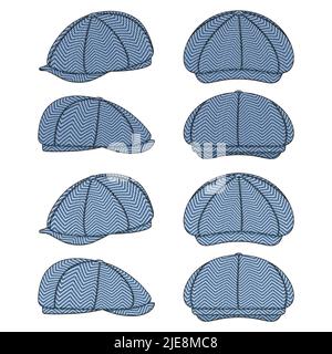 Jeu d'illustrations de couleurs avec chapeau à sommet en feutre, casquette fourragère, képi. Objets vectoriels isolés sur fond blanc. Illustration de Vecteur