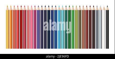 Crayons de couleur isolés sur fond blanc. ensemble de 30 crayons de couleur vectoriels. Illustration de Vecteur