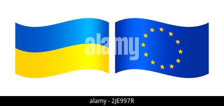 Drapeaux de l'Ukraine et de l'Union européenne isolés sur fond blanc. L'Ukraine et le drapeau de l'UE. Illustration vectorielle. Illustration de Vecteur