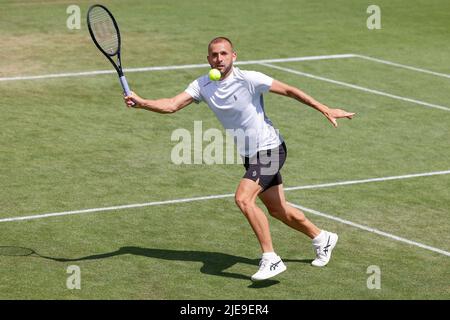 Wimbledon,Grande-Bretagne,26th. Juin 2022. Daniel Evans, joueur de tennis britannique, sur les terrains d'entraînement d'Aorangi Park, Wimbledon 2022 Championships, dimanche 26June 2022., © Juergen Hasenkopf / Alamy Live News Banque D'Images