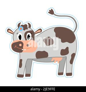 Autocollant de vache douce. Illustration vectorielle plate de dessin animé. Jour du lait. Design ou autocollant Illustration de Vecteur