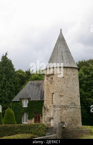 Une tour de poivrière au Château Canisy en Normandie, en France Banque D'Images