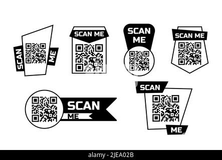 Icône de code qr Scan Me pour smartphone. Ensemble de cadres conception d'application de code à barres rapide. Modèle de téléphone de paiement vectoriel Illustration de Vecteur