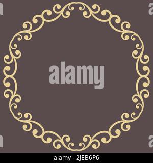 Cadre rond oriental avec éléments arabesques et floraux. Bordure ronde dorée fleurie à motif vintage. Carte de vœux avec emplacement pour le texte Banque D'Images