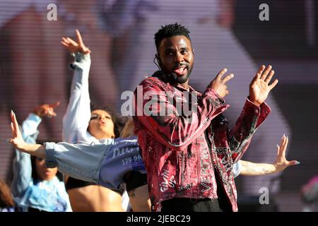 26 juin 2022, Lisbonne, Portugal: LE chanteur AMÉRICAIN Jason Derulo se produit le quatrième jour du festival de musique The Rock in Rio Lisboa 2022 à Lisbonne, Portugal, sur 26 juin 2022. (Image de crédit : © Pedro Fiuza/ZUMA Press Wire) Banque D'Images