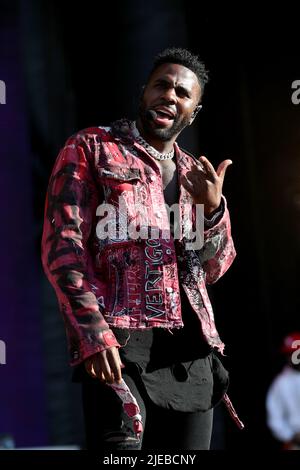 26 juin 2022, Lisbonne, Portugal: LE chanteur AMÉRICAIN Jason Derulo se produit le quatrième jour du festival de musique The Rock in Rio Lisboa 2022 à Lisbonne, Portugal, sur 26 juin 2022. (Image de crédit : © Pedro Fiuza/ZUMA Press Wire) Banque D'Images