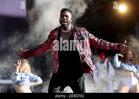 26 juin 2022, Lisbonne, Portugal: LE chanteur AMÉRICAIN Jason Derulo se produit le quatrième jour du festival de musique The Rock in Rio Lisboa 2022 à Lisbonne, Portugal, sur 26 juin 2022. (Image de crédit : © Pedro Fiuza/ZUMA Press Wire) Banque D'Images