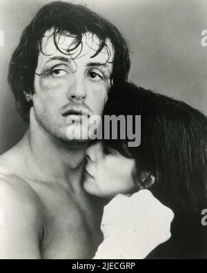 L'acteur américain Sylvester Stallone et l'actrice Talia Shire dans le film Rocky, USA 1976 Banque D'Images