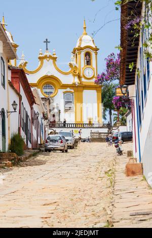 Eglise mère de Santo Antonio de la ville de Tiradentes à Minas Gerais, Brésil - 22 janvier 2018 : Voir Eglise mère de Santo Antonio de la ville de Tiradentes Banque D'Images