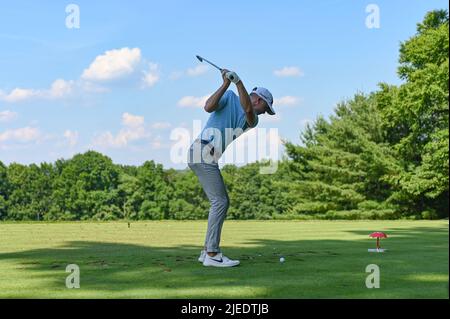 Cromwell CT, États-Unis. 26th juin 2022. Sunday 26 juin 2022: Martin Laird débarque sur le 11th trous lors de la dernière partie du championnat de golf Travelers à TPC River Highlands à Cromwell, Connecticut. Gregory Vasil/CSM crédit: CAL Sport Media/Alay Live News Banque D'Images