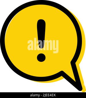 POINT D'EXCLAMATION DANS LA BULLE DE DIALOGUE JAUNE. ICÔNE ATTENTION. SIGNE DE DANGER. SYMBOLE D'AVERTISSEMENT DE DANGER NOIR. Illustration de Vecteur